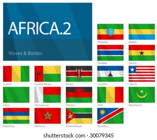 Waving Flags of African Countries - Part 2. Design "Waves & Borders". One of the Flags of the World series.