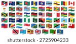 Waving flags of the Commonwealth of Nations member states, including the UK, Canada, Australia, India, South Africa, New Zealand, Malaysia, Singapore, Nigeria, and others. Vector illustration
