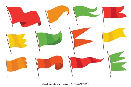 Waving flags. Set of color flags template on white background. National flags waving symbols. Banner design elements. Mockup collection