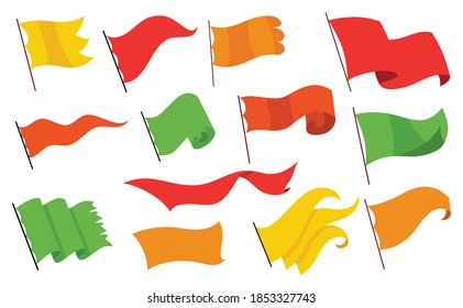 Waving flags. Set of color flags template on white background. National flags waving symbols. Banner design elements. Mockup collection