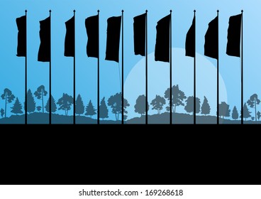 Waving flags vector background concept landscape