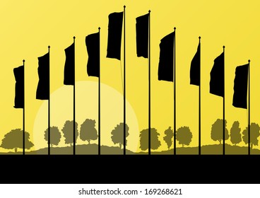 Waving flags vector background concept landscape