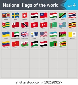 Waving flags of the world. Collection of flags - full set of national flags isolated on gray background