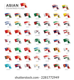 Waving flags of the world. Collection of flags - full set of national flags. Set of world sovereign state flags. Vector illustration.