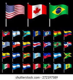 Waving Flags of the world, part 1/6 American continents Dynamic