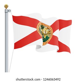 Waving Florida Flag Isolated On A White Background. Vector Illustration. Official Colors And Proportion. Independence Day