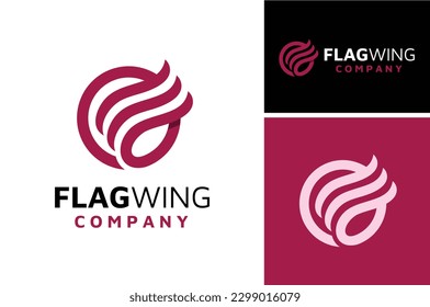 Waving Fluttering National Ribbon Flag Military Wing logo design for globe global unity transport logo design