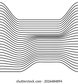 Rutas onduladas, dobladas, curvadas. Bandas abstractas con una valla, undulado, distorsión del efecto de la oscilación y deformación