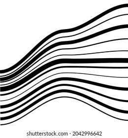 Waving, folded, curved lines. Abstract stripes with billow, undulate, sway effect distortion and deformation
