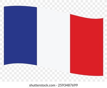 Waving France flag isolated on transparent PNG background. Perfect for designs, presentations, or digital projects, showcasing the iconic blue, white, and red tricolor symbolizing.vector