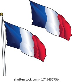 Waving French Flag on Flagpole