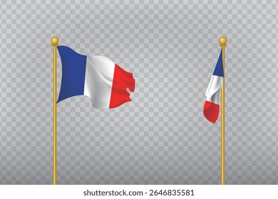 Waving French flag on a flagpole in realistic style. Ideal for political, cultural, or educational content.