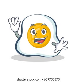 Waving fried egg character cartoon