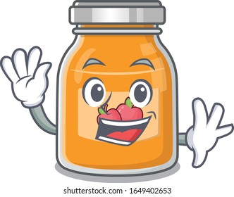 Waving friendly apple jam mascot design style