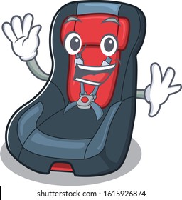 Waving friendly baby car seat cartoon character design