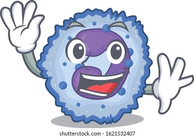 Waving friendly basophil cell cartoon character design