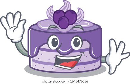 Waving friendly blueberry cake mascot design style