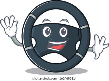 Waving friendly car steering cartoon character design