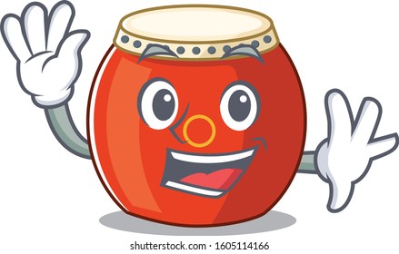 Waving friendly chinese drum cartoon character design