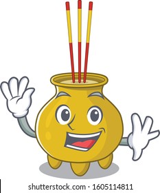Waving friendly chinese incense cartoon character design
