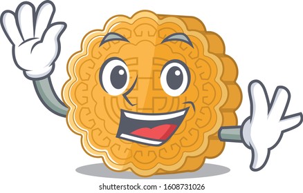 Waving friendly chinese mooncake cartoon character design