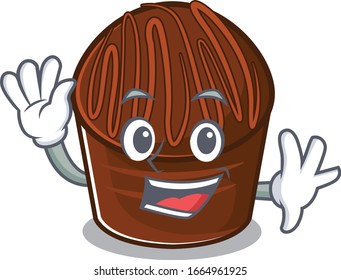 Waving friendly chocolate candy mascot design style