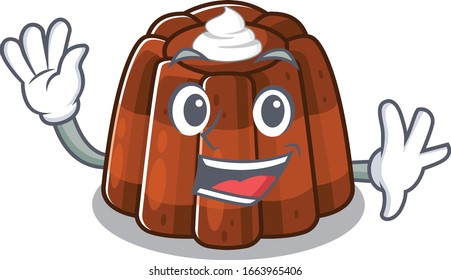 Waving friendly chocolate pudding mascot design style