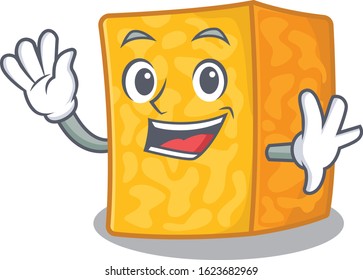 Waving friendly colby jack cheese cartoon character design
