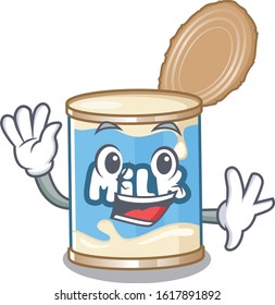 Waving friendly condensed milk cartoon character design