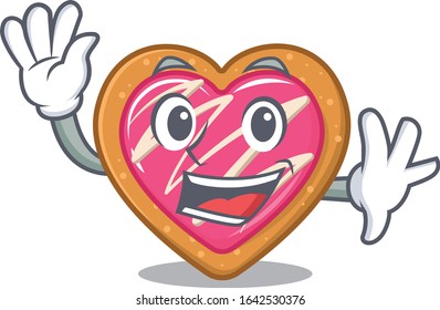 Waving friendly cookie heart mascot design style