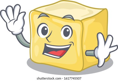 Waving friendly creamy butter cartoon character design