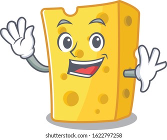 Waving friendly emmental cheese cartoon character design