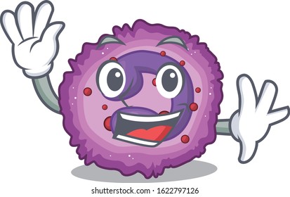 Waving friendly eosinophil cell cartoon character design