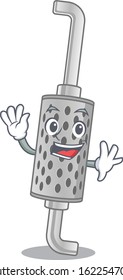 Waving friendly exhaust pipe cartoon character design