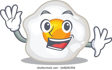 Waving friendly fried egg mascot design style