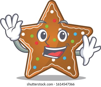 Waving friendly gingerbread star cartoon character design