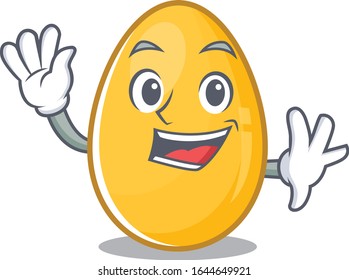 Waving friendly golden egg mascot design style