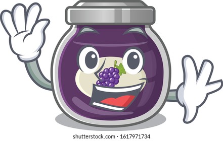 Waving friendly grape jam cartoon character design