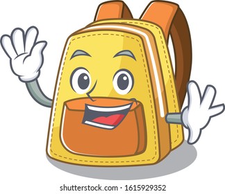 Waving friendly kids school backpack cartoon character design