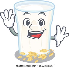 Waving friendly oats milk mascot design style