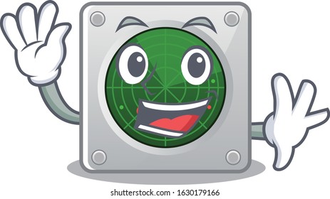 Waving friendly radar cartoon in character design