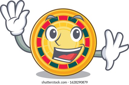 Waving friendly roulette cartoon with character design