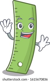 Waving friendly ruler cartoon character with design