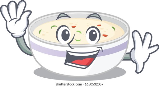 Waving friendly steamed egg mascot design style