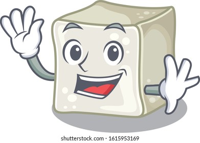 Waving friendly sugar cube cartoon character design