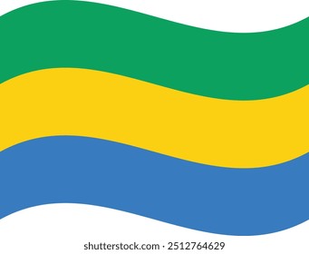 Bandeira gabonesa acenada isolada sobre fundo branco . Bandeira ondulada do Gabão . Bandeira do Gabão flutuando. Ilustração vetorial