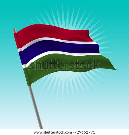 Waving Gambia flag. Vector drawing illustration of flag.