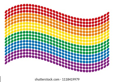 Waving gay pride flag of the LGBT movement. Dotted rainbow flag consisting of six colored stripes. Isolated. Illustration on white backhground. Vector.