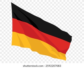 Waving Germany flag isolated on transparent PNG background. Perfect for designs, presentations, or digital projects, showcasing the iconic black, red, and gold tricolor symbolizing unity and freedom