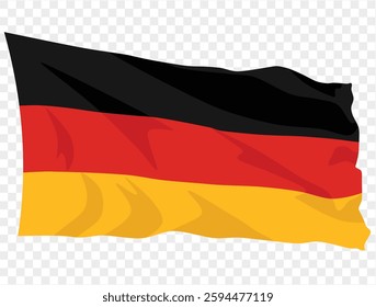 Waving Germany flag isolated on transparent PNG background. Perfect for designs, presentations, or digital projects, showcasing the iconic black, red, and gold tricolor symbolizing unity and freedom